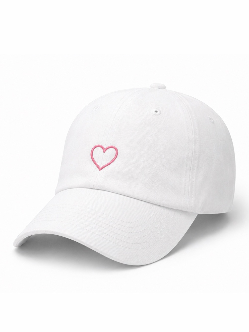💕 White Baseball Cap with Pink Heart Embroidery - Women's Accessory Minimalistic
